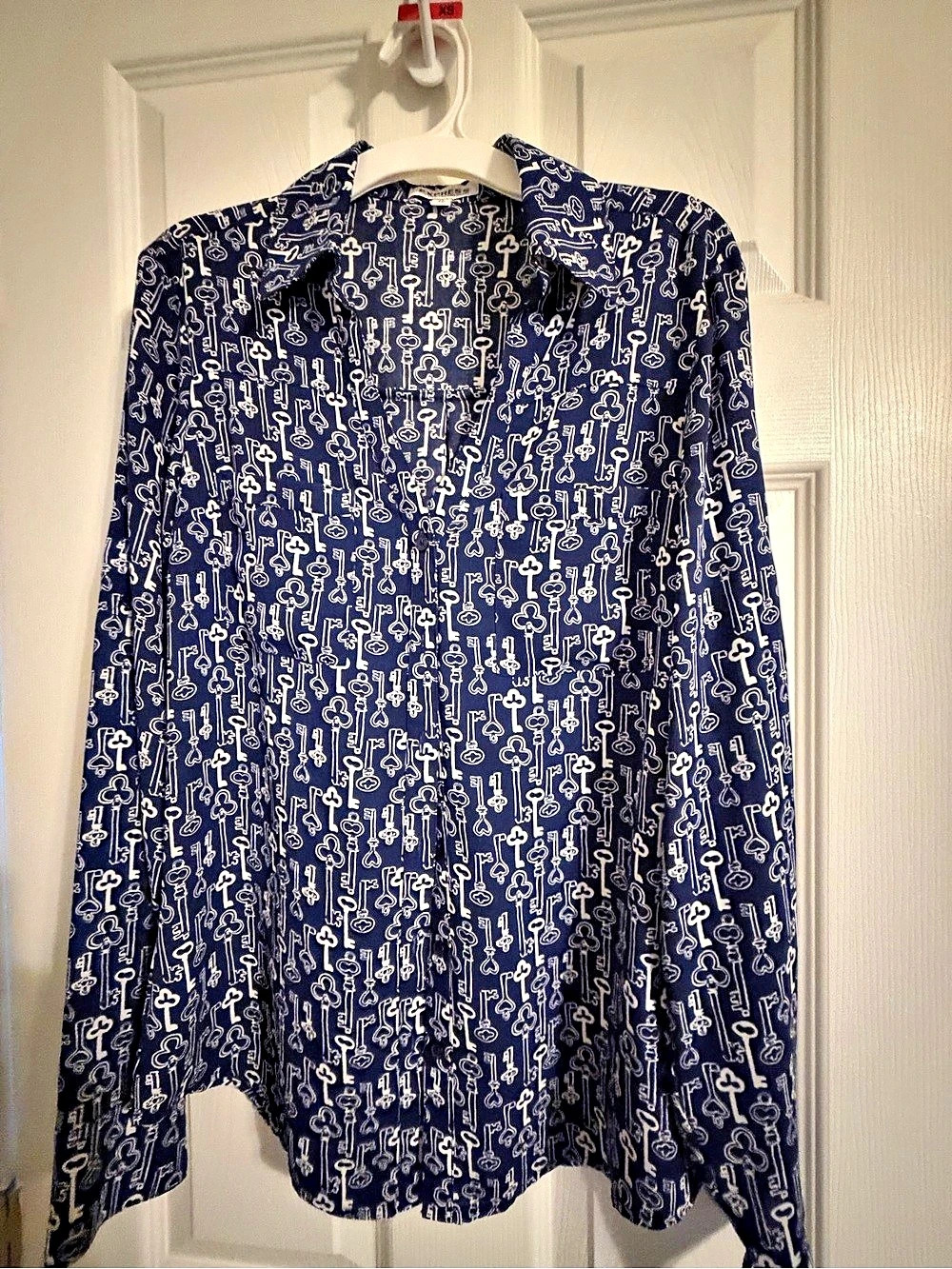 Express The Portofino Shirt Key Print Button Down Shirt in Blue & White Size XS